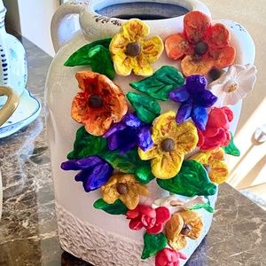 Ceramic vase with handmade flowers